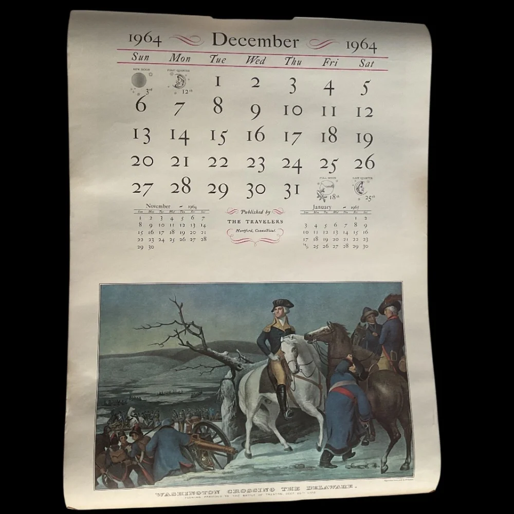 Large Vintage 1964 The Travelers Currier & Ives Calendar